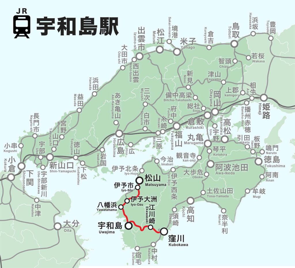 宇和島駅発の鉄道路線図