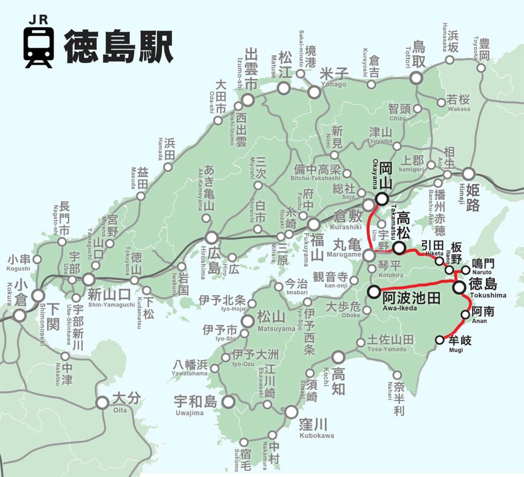 徳島駅発の鉄道路線図