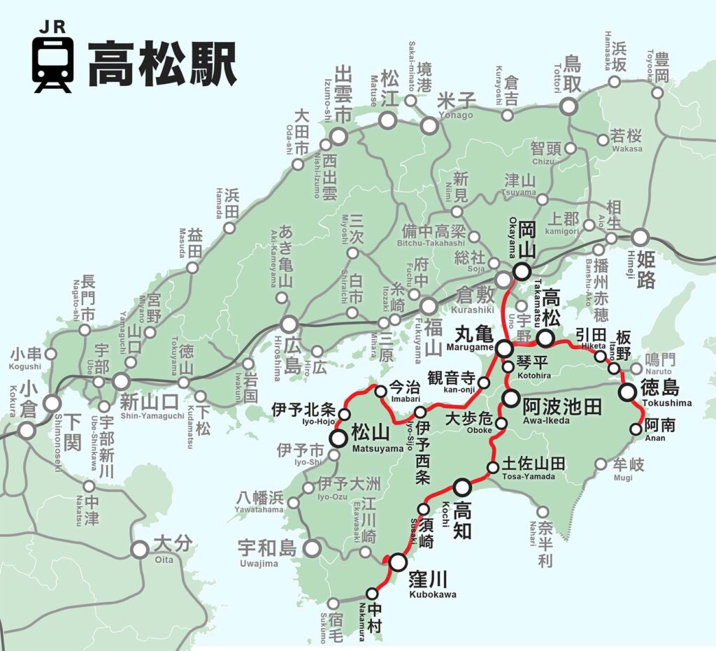 高松駅発の鉄道路線図